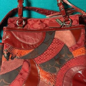 Coach Red Mosaic Mixed-Material Tote